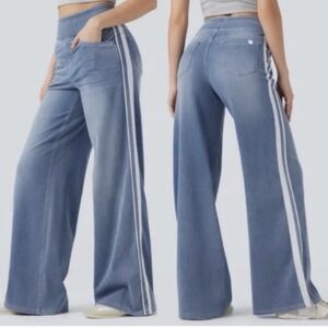 HALARA Flex™ High Waisted Stripe Wide Leg Flowy Jeans Pockets Medium Womens NWT